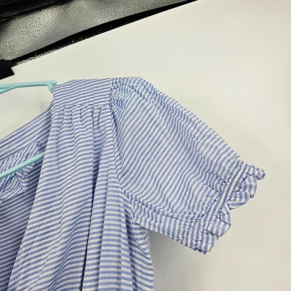 Loup Charmant Dress Blue White Parrot Striped Cotton-Voile Mini Wrap Size XS - Picture 3 of 7